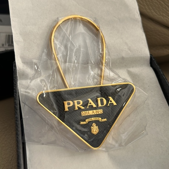 Prada Saffiano Triangle Logo Key Ring Bag Charm - Picture 3 of 3